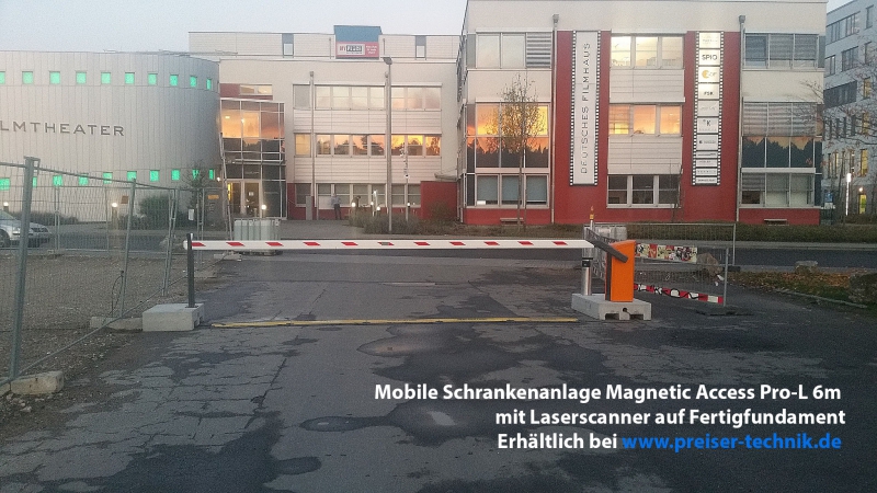 Schranke Magnetic Access Pro-L mit 6m Baumlänge als Baustellenabsperrung - Preiser Technik