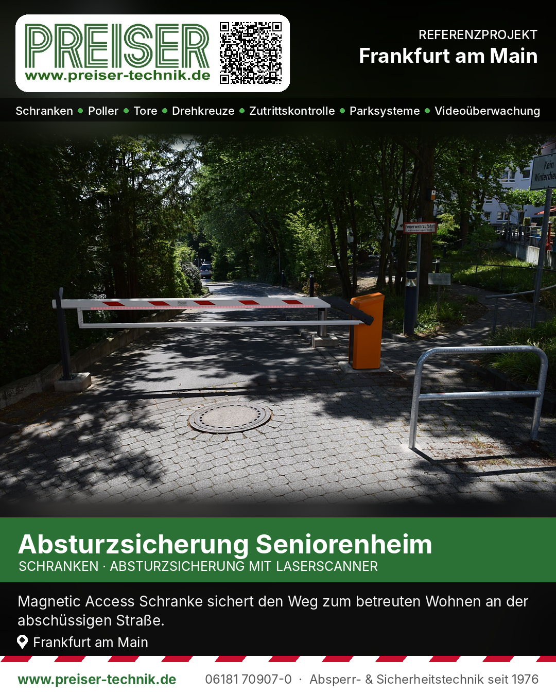Schranke mit Pollerbügel am Weg zum betreuten Wohnen in Frankfurt