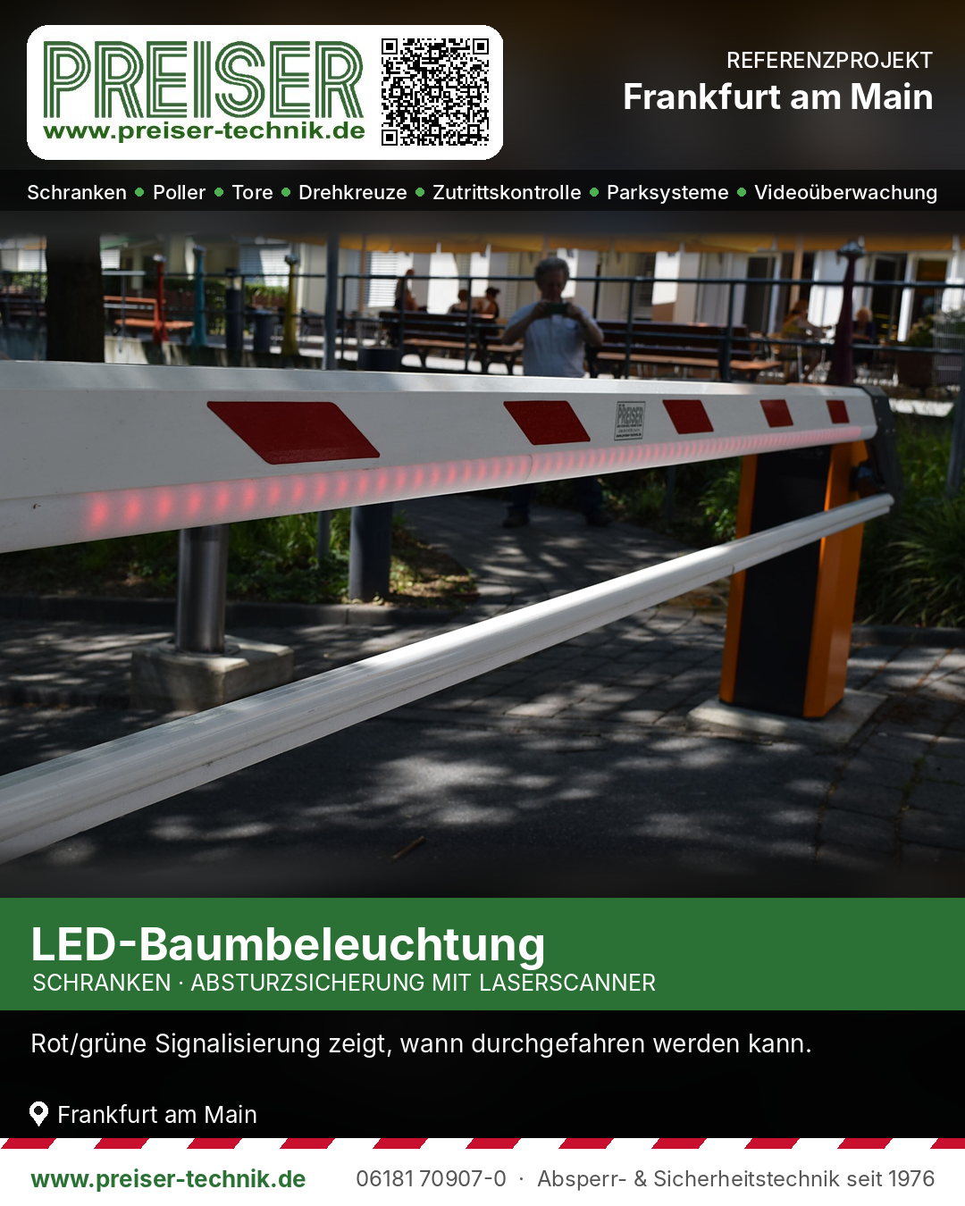 Schrankenbaum mit LED-Beleuchtung und orangefarbenem Gehäuse