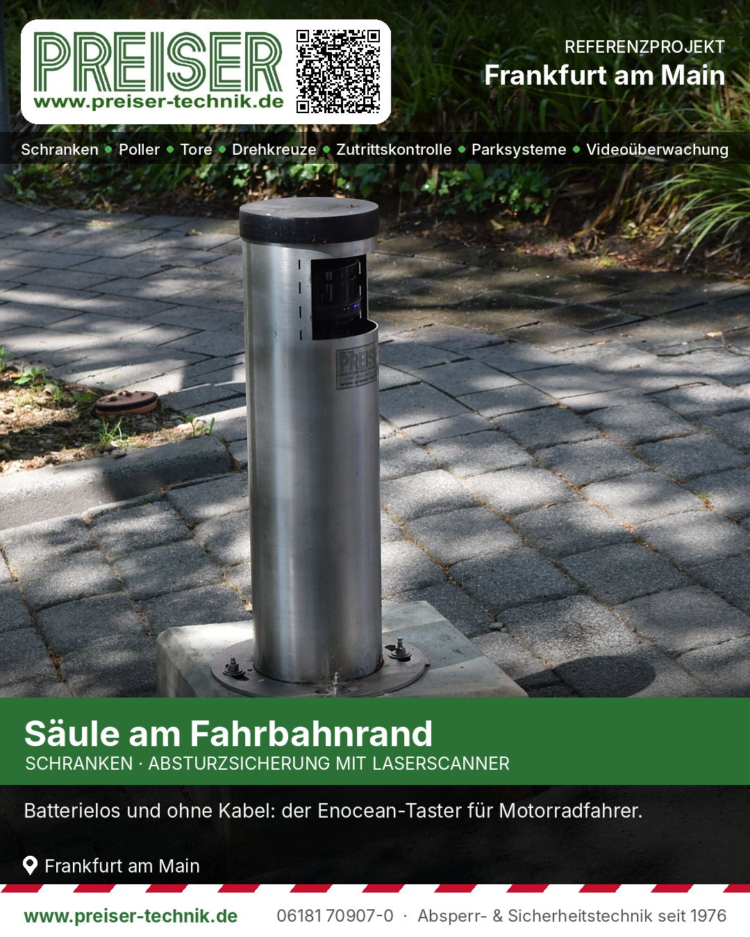 Edelstahlsäule mit Betonsockel am Fahrbahnrand