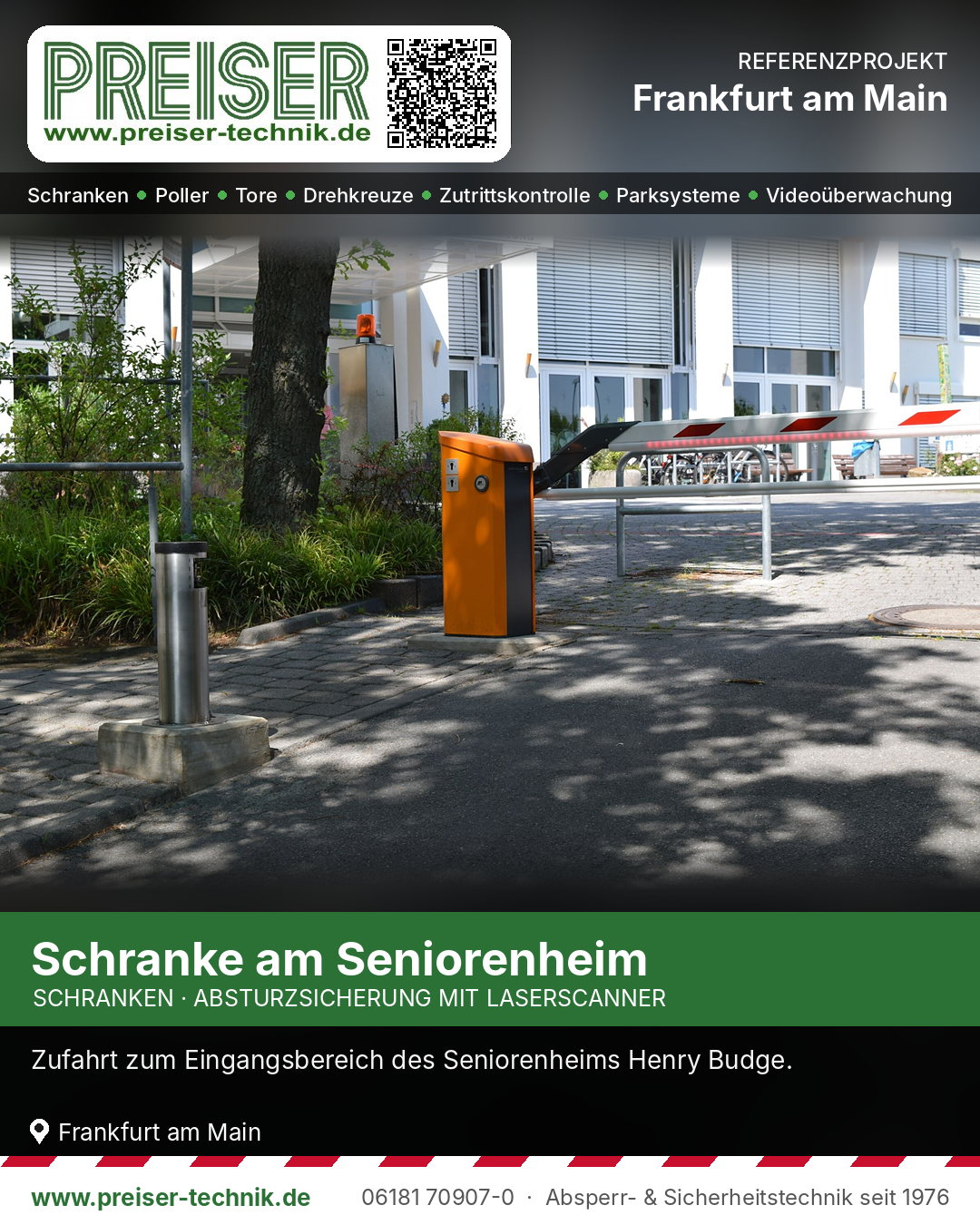 Schranke vor dem Eingangsbereich des Seniorenheims in Frankfurt