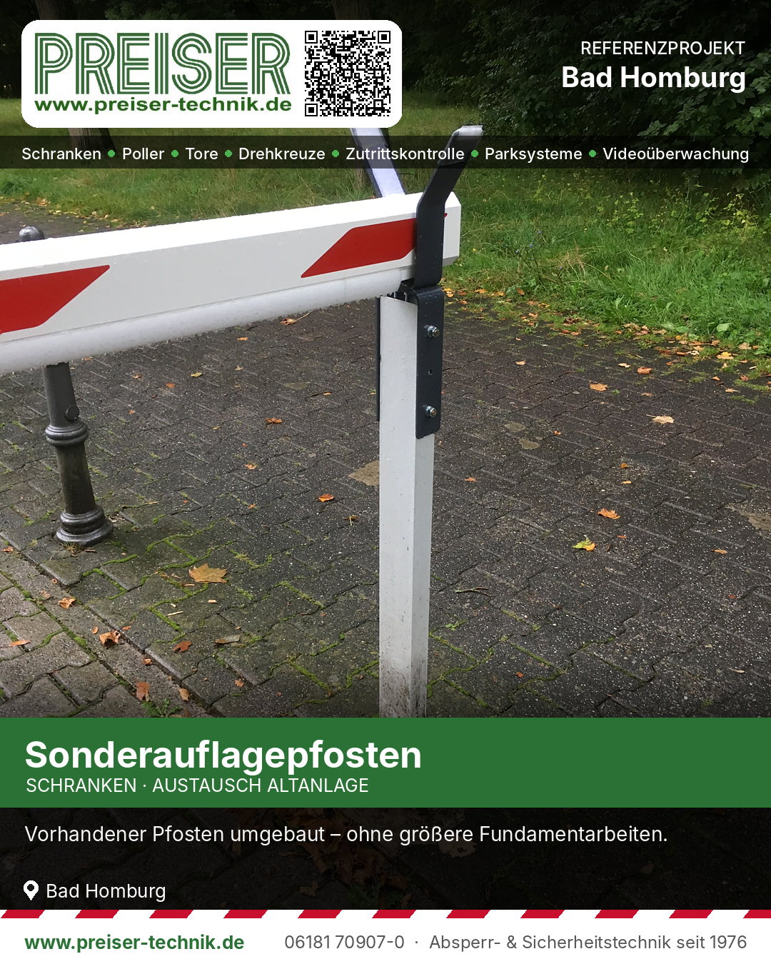 Sonderauflagepfosten am Ende des Schrankenbaums