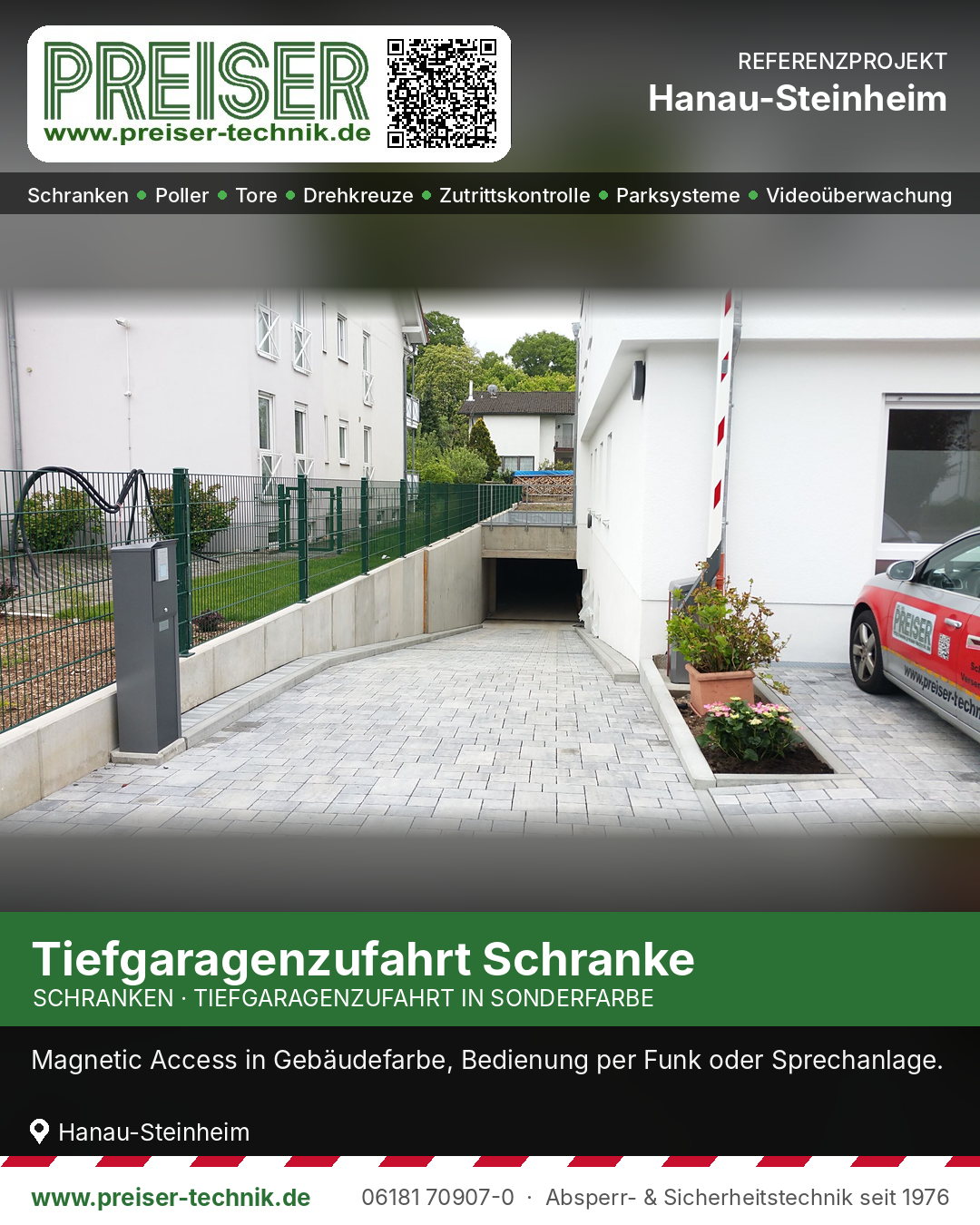 Tiefgaragenzufahrt mit Schranke und Terminal in Hanau-Steinheim