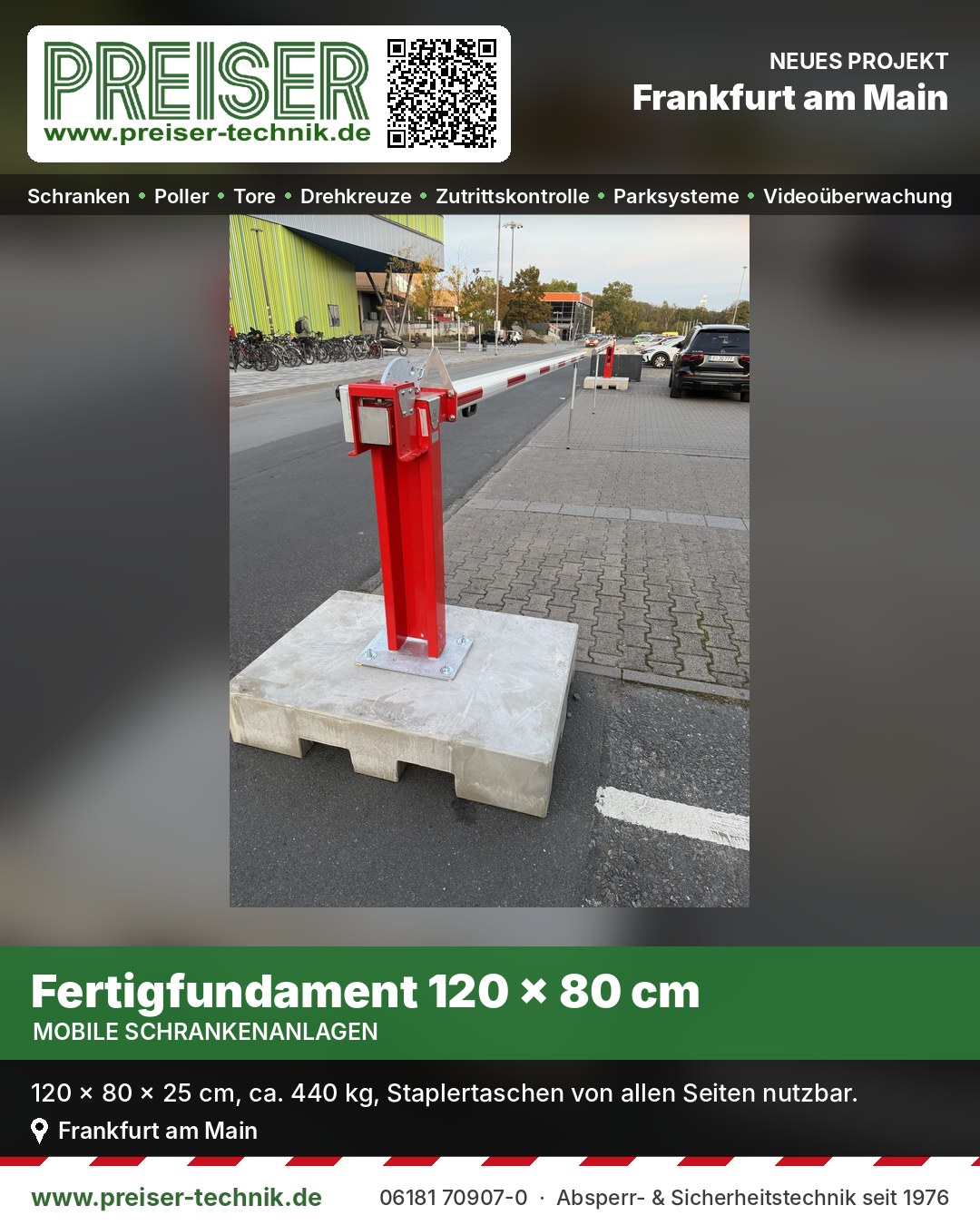 Hauptstütze der Handschranke auf Fertigfundament 120 × 80 × 25 cm
