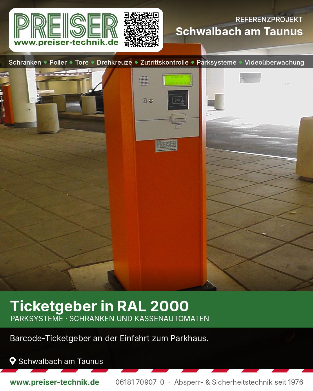 Orangefarbener Ticketgeber des Barcode-Parksystems