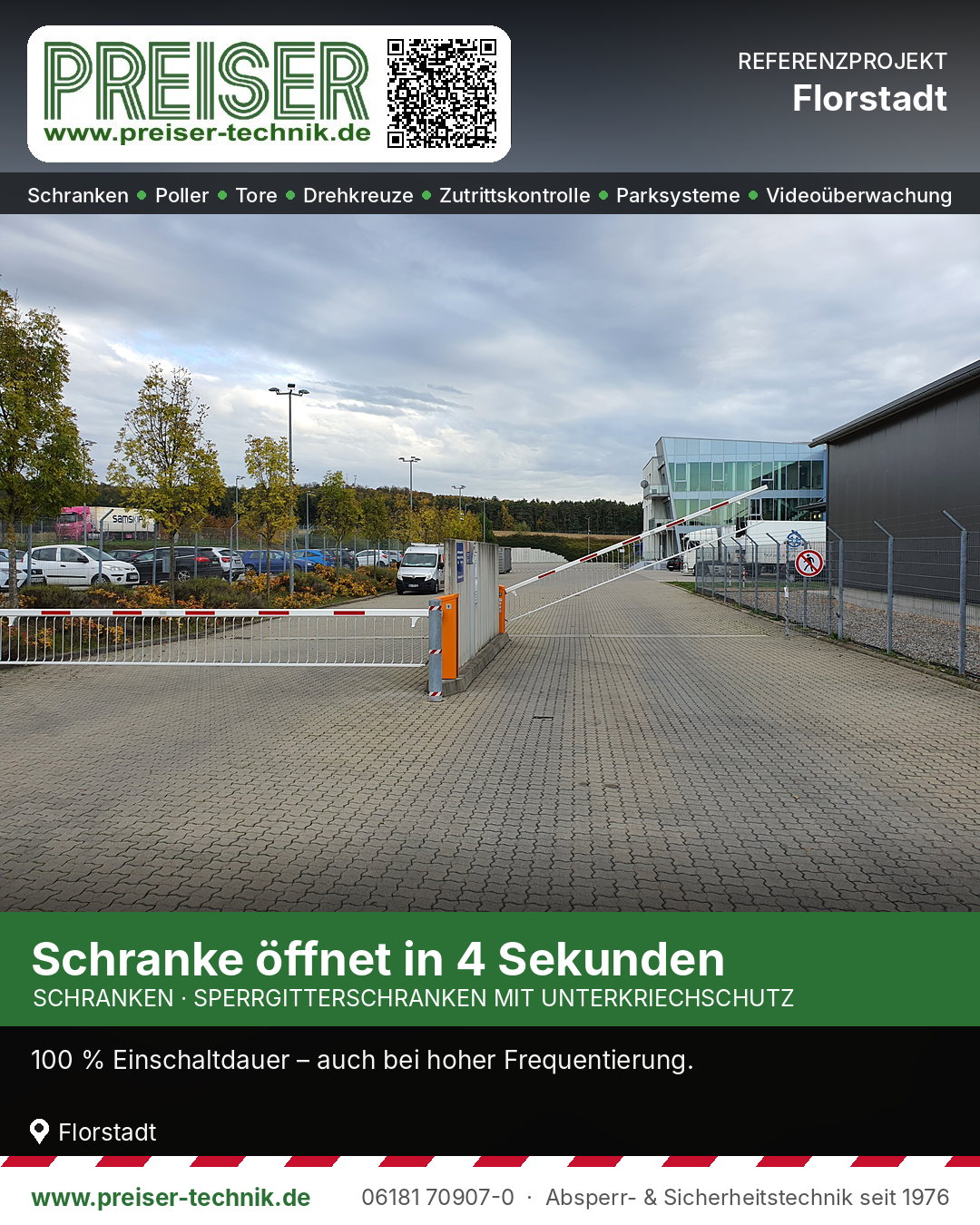 Öffnende Sperrgitterschranke an der Zufahrt zum Logistiklager