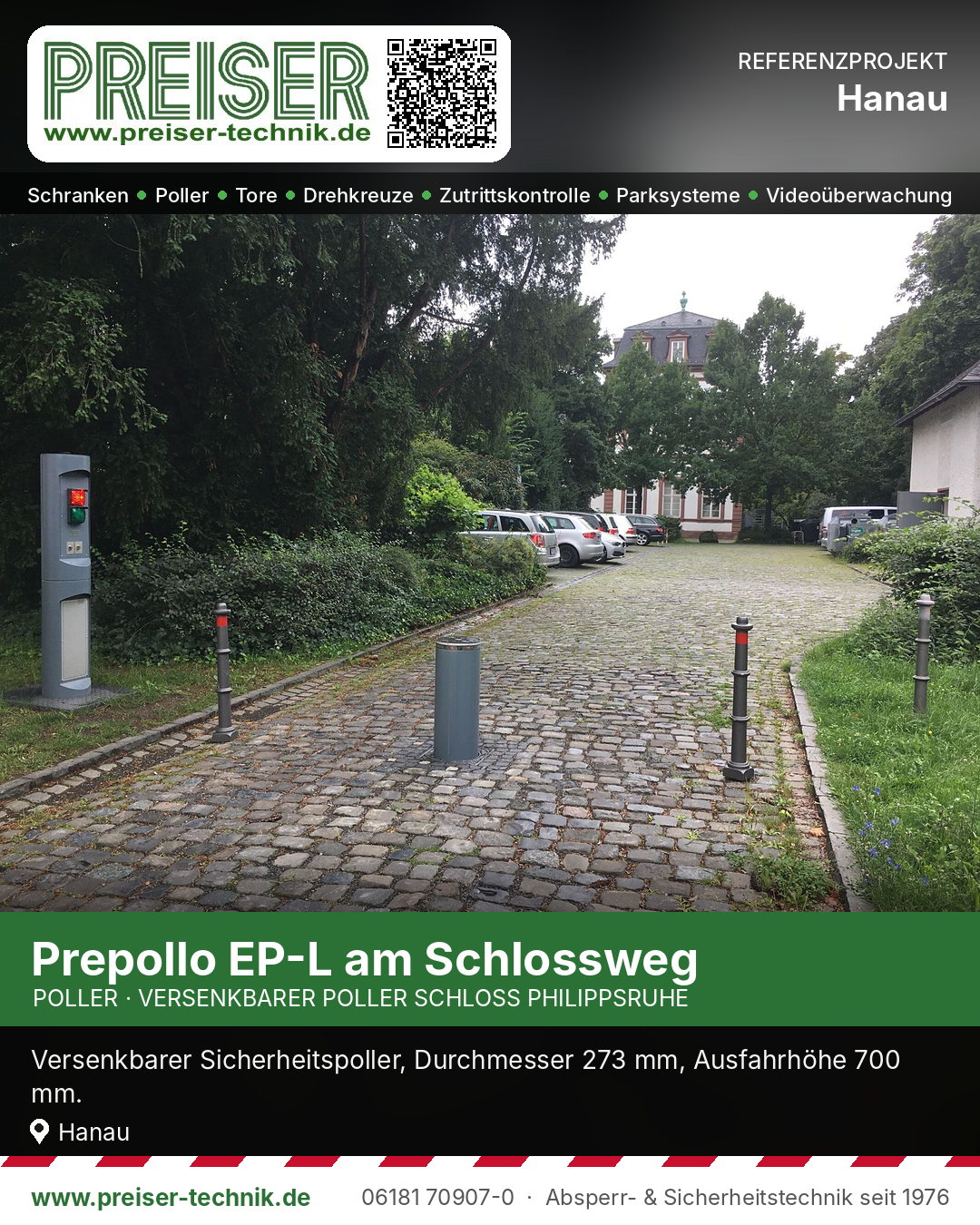 Versenkbarer Poller Prepollo EP-L auf gepflastertem Schlossweg