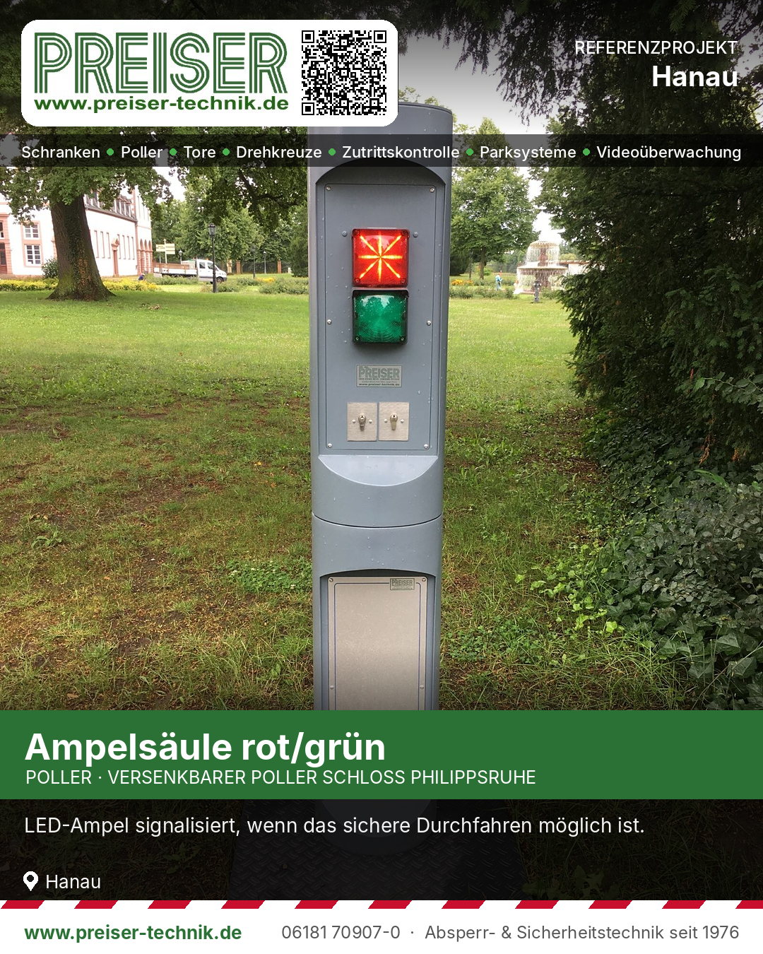 Anzeige- und Steuersäule mit LED-Ampel rot/grün